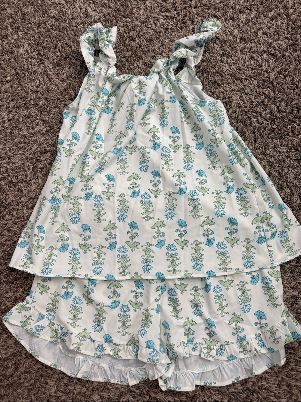 SHEIN Mint Floral Tie-Strap Ruffle Sleep Set